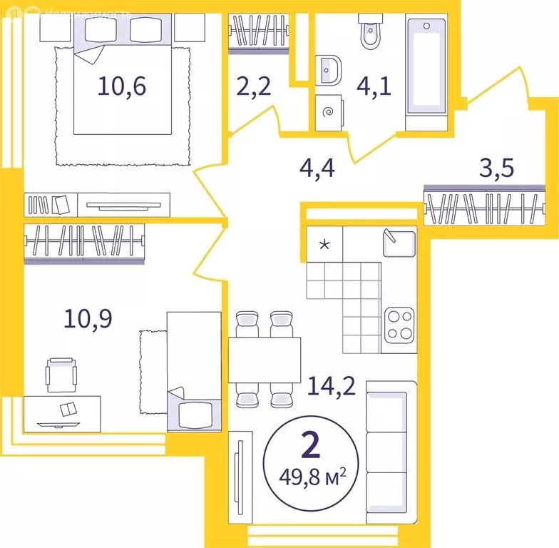 2-комнатная квартира: Екатеринбург, ЖК Астон Реформа (49.8 м) - Фото 0