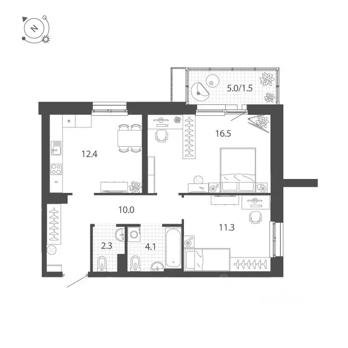 2-к кв. Тюменская область, Тюмень Профсоюзная ул., 55 (58.1 м) - Фото 0