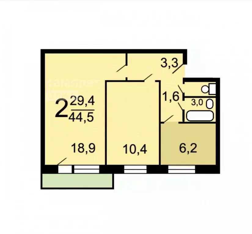 2-к кв. Москва Свободный просп., 11К2 (44.6 м) - Фото 2