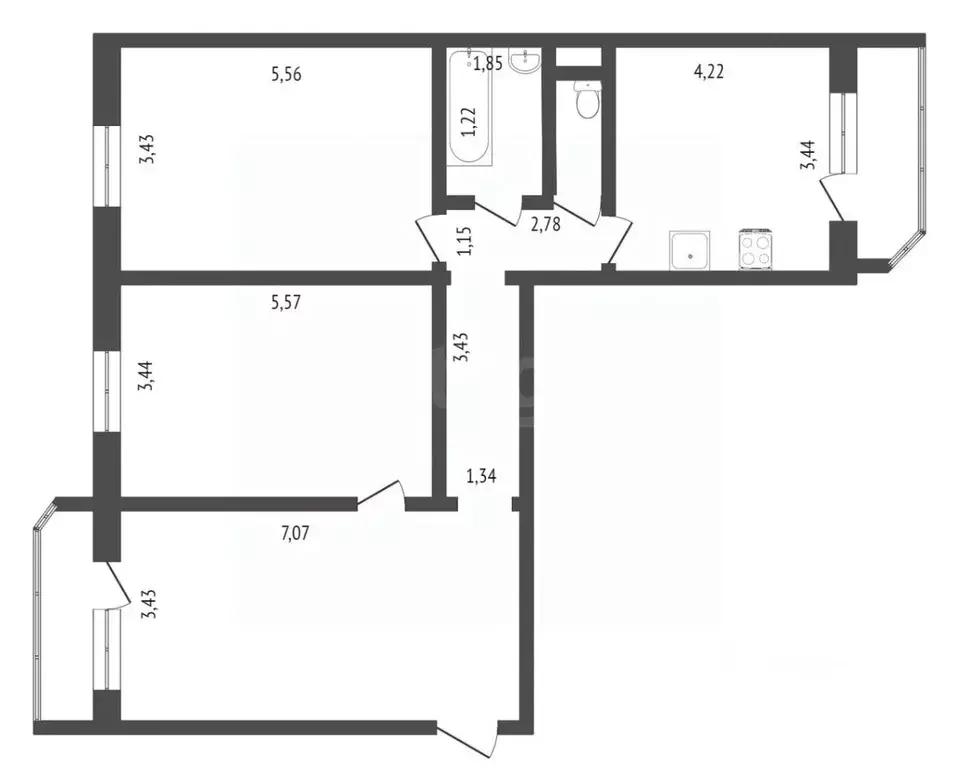 3-к кв. Тюменская область, Тюмень Кремлевская ул., 85 (85.2 м) - Фото 1
