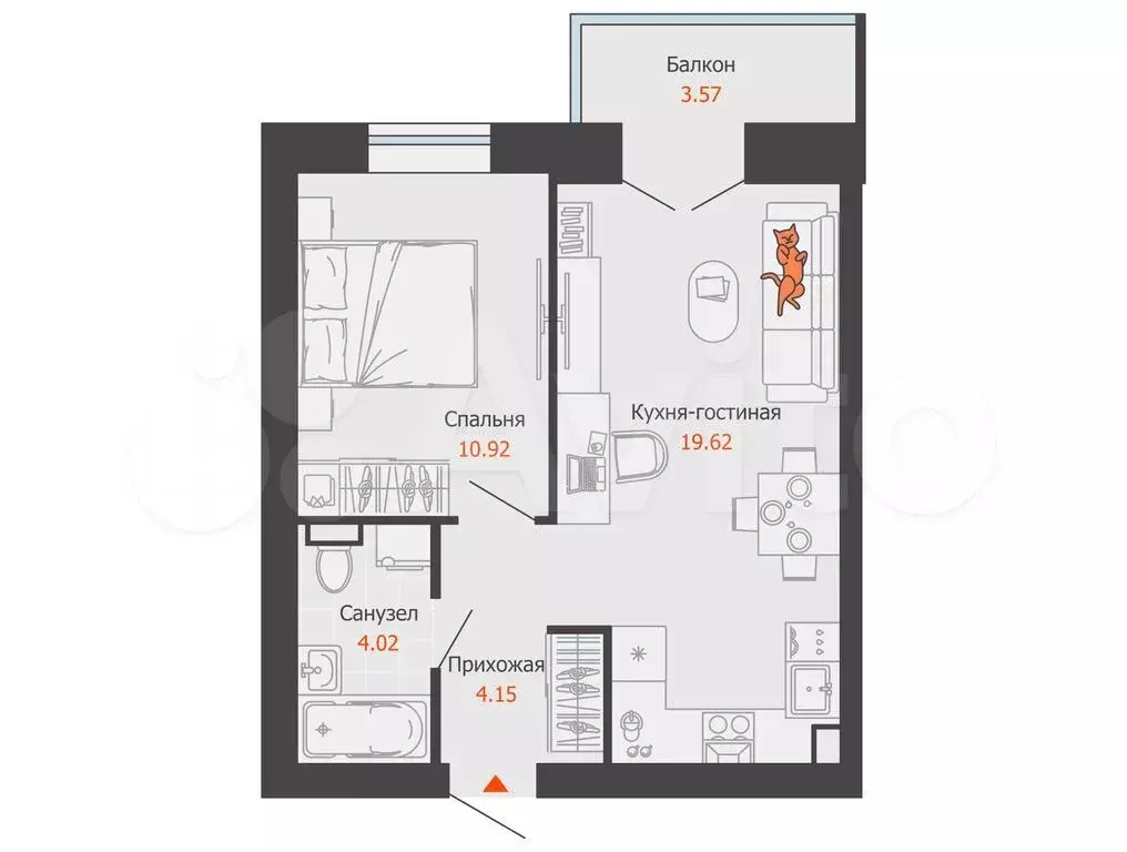 1-к. квартира, 40 м, 2/9 эт. - Фото 0