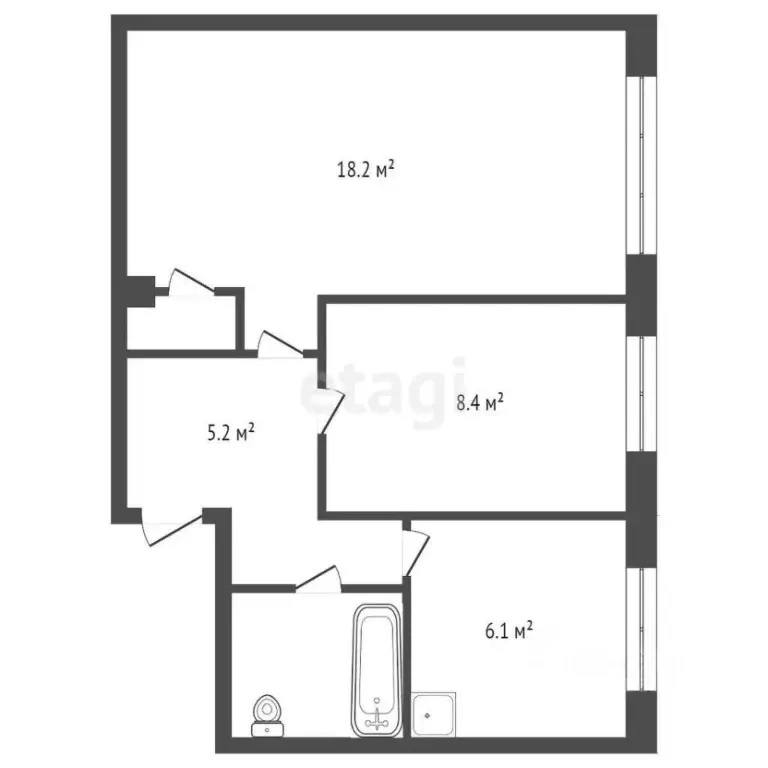 2-к кв. Красноярский край, Красноярск Московская ул., 14 (45.4 м) - Фото 2