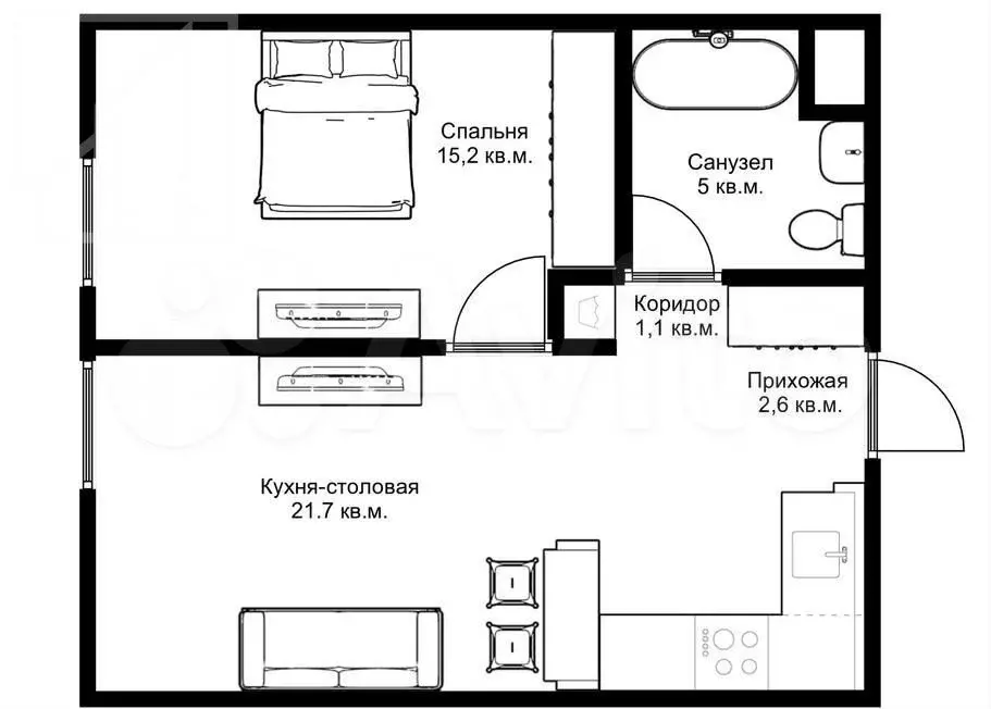 2-к. квартира, 45,6 м, 6/42 эт. - Фото 0