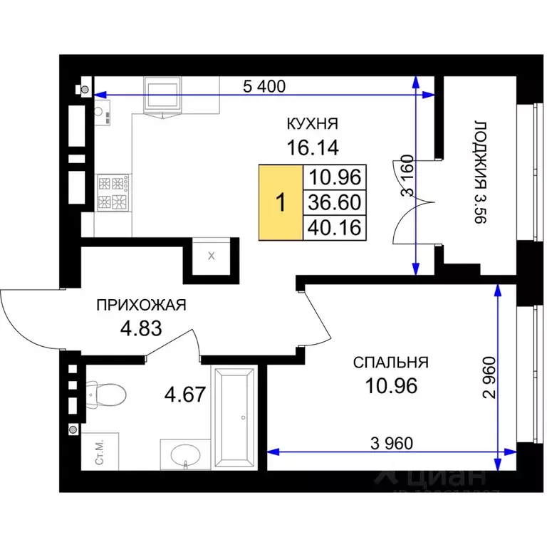 1-к кв. Калининградская область, Гурьевск Включи жилой комплекс (40.16 ... - Фото 0