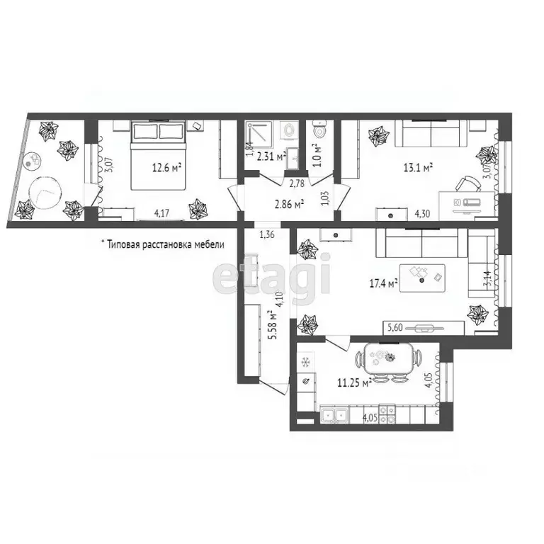3-к кв. Тюменская область, Тюмень Заречный проезд, 35 (65.9 м) - Фото 1