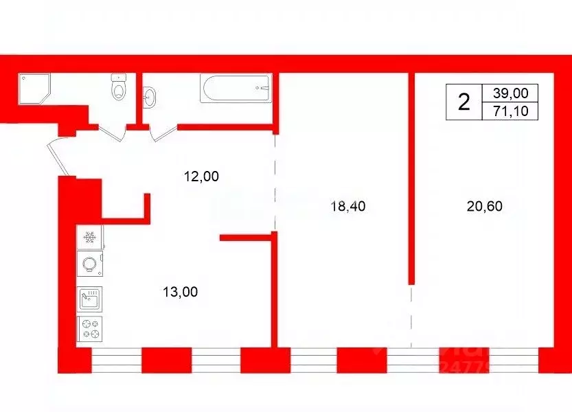 2-к кв. Санкт-Петербург Невский просп., 134Б (71.1 м) - Фото 2