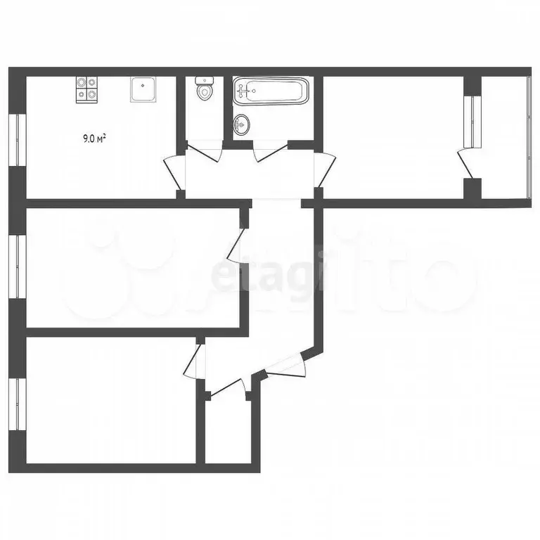 3-к. квартира, 65,4 м, 9/9 эт. - Фото 0