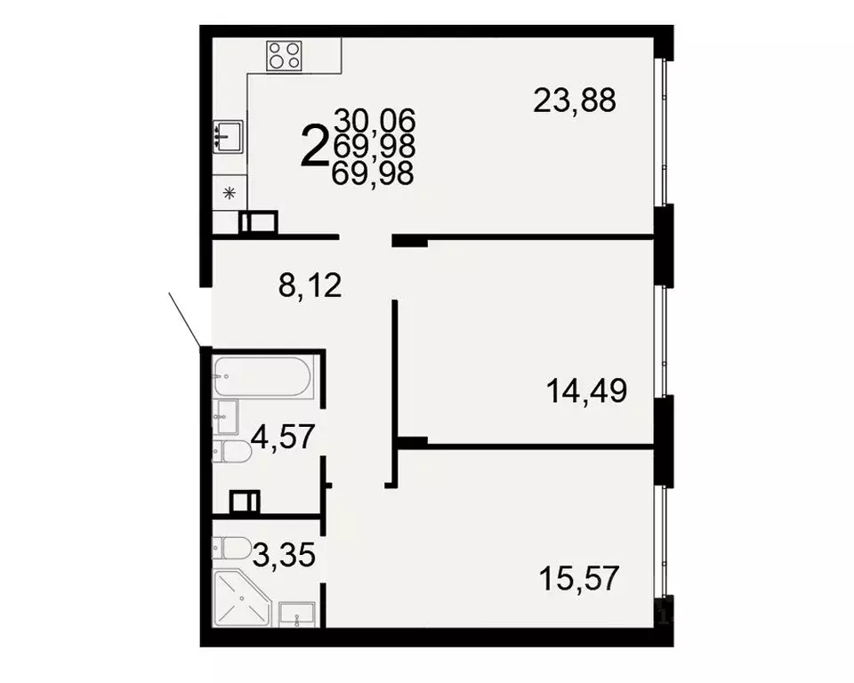 2-к кв. Тульская область, Тула Флагман жилой комплекс (69.98 м) - Фото 1