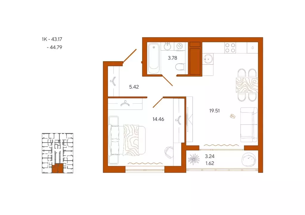 1-к кв. Пензенская область, Пенза Терра жилой комплекс (44.79 м) - Фото 1