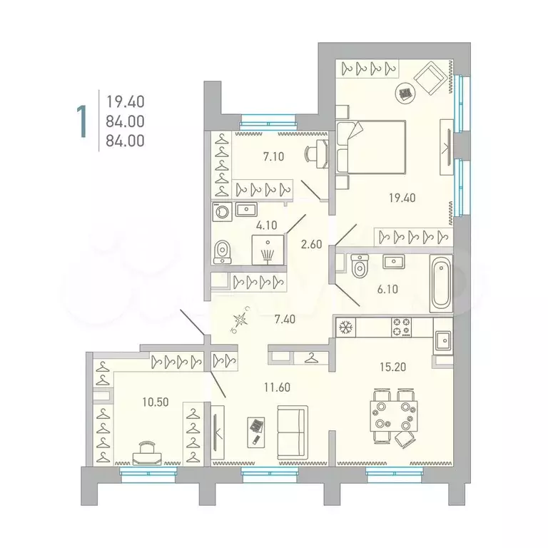 3-к. квартира, 84 м, 2/16 эт. - Фото 0