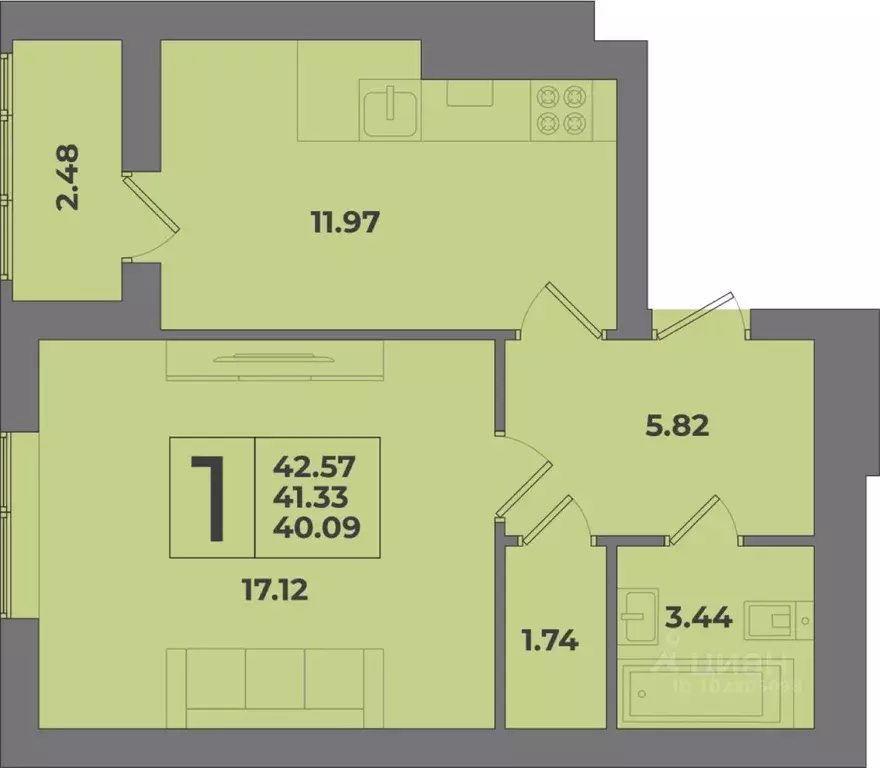 1-к кв. Калининградская область, Калининград Коммунистическая ул. ... - Фото 1