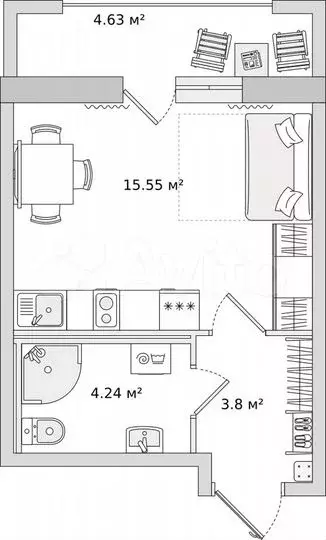 Квартира-студия, 23,4м, 19/22эт. - Фото 0