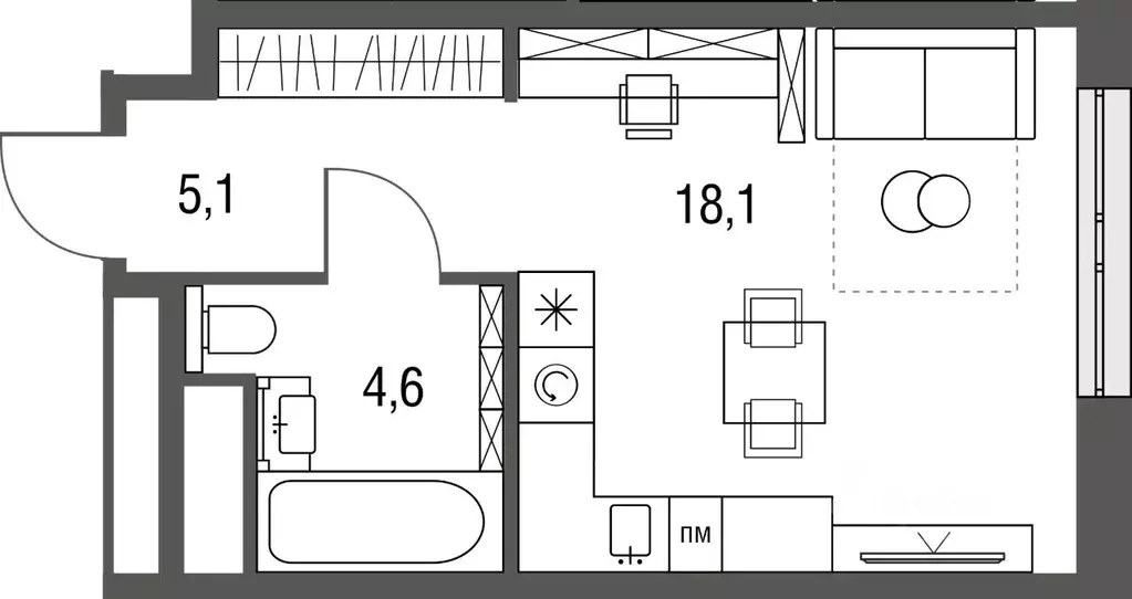 Студия Москва Тагильская ул., 2к1 (27.9 м) - Фото 0