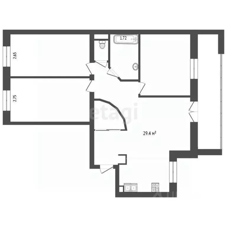 3-к кв. Тюменская область, Тюмень ул. Ленина, 57 (72.6 м) - Фото 1