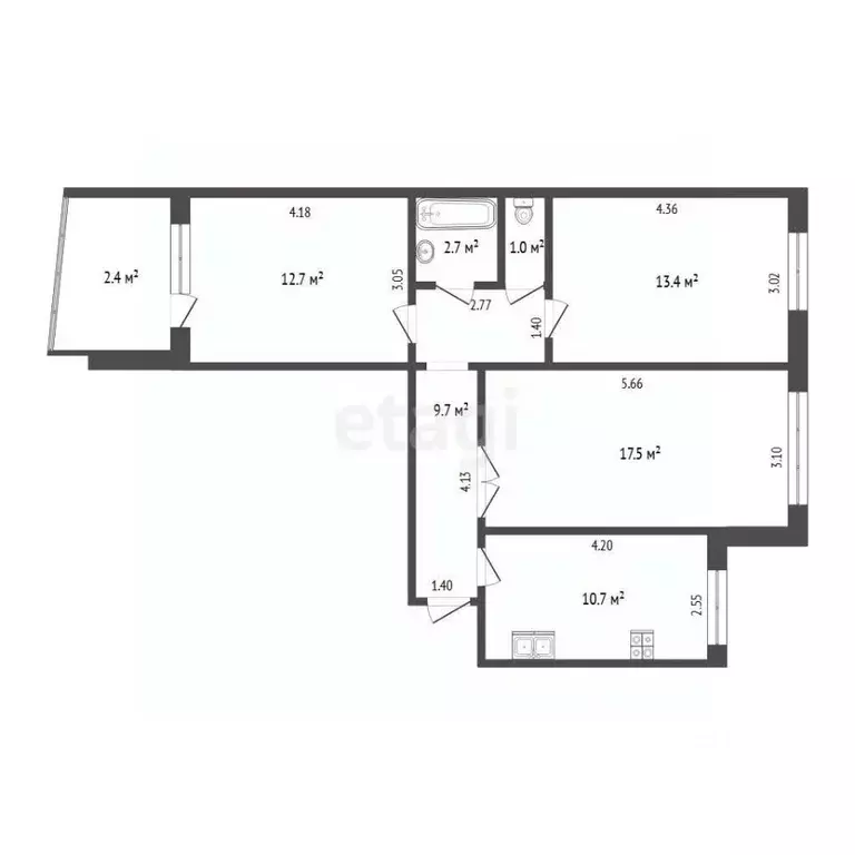 3-к кв. Тюменская область, Тюмень ул. Свердлова, 22 (67.7 м) - Фото 2