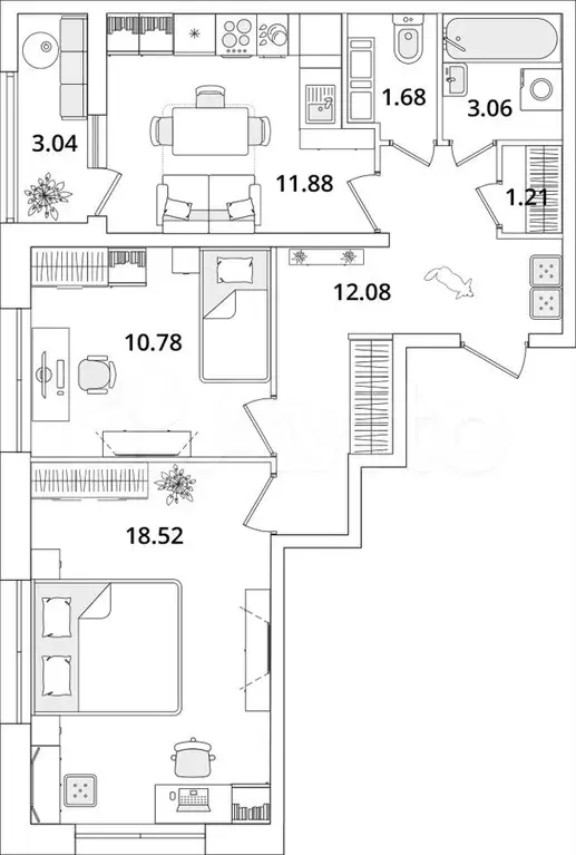 2-к. квартира, 60,7 м, 20/22 эт. - Фото 1