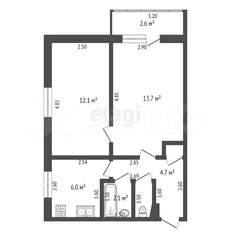 2-к. квартира, 42,5 м, 5/5 эт. - Фото 0