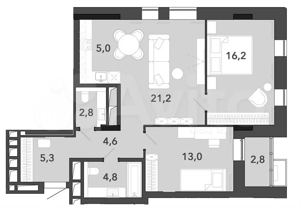 3-к. квартира, 75,7 м, 4/8 эт. - Фото 0