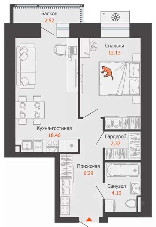 1-к кв. Пермский край, Пермь Камская Долина мкр,  (44.0 м) - Фото 2