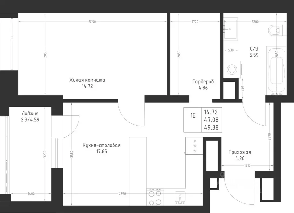 1-к кв. Татарстан, Казань Седьмое Небо жилрайон,  (49.38 м) - Фото 2
