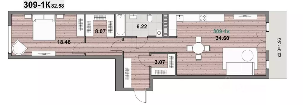 1-к кв. Калининградская область, Зеленоградск ул. Гагарина (82.83 м) - Фото 1