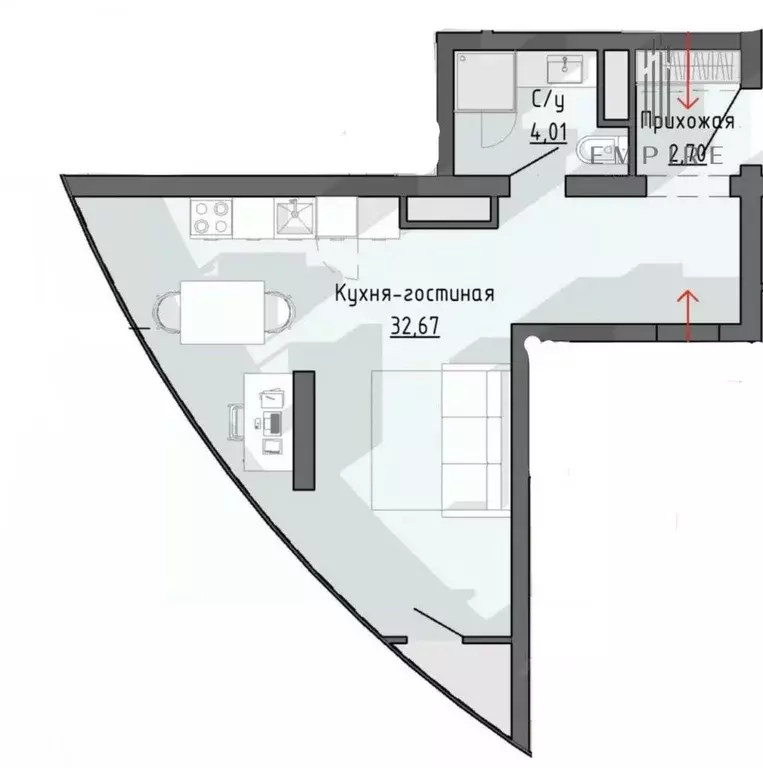 Студия Чеченская республика, Грозный ул. Титова, 98 (39.4 м) - Фото 1