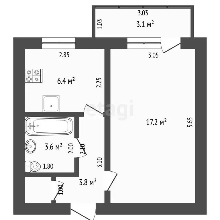 1-комнатная квартира: посёлок Юшала, улица Свердлова, 2А (32 м) - Фото 1