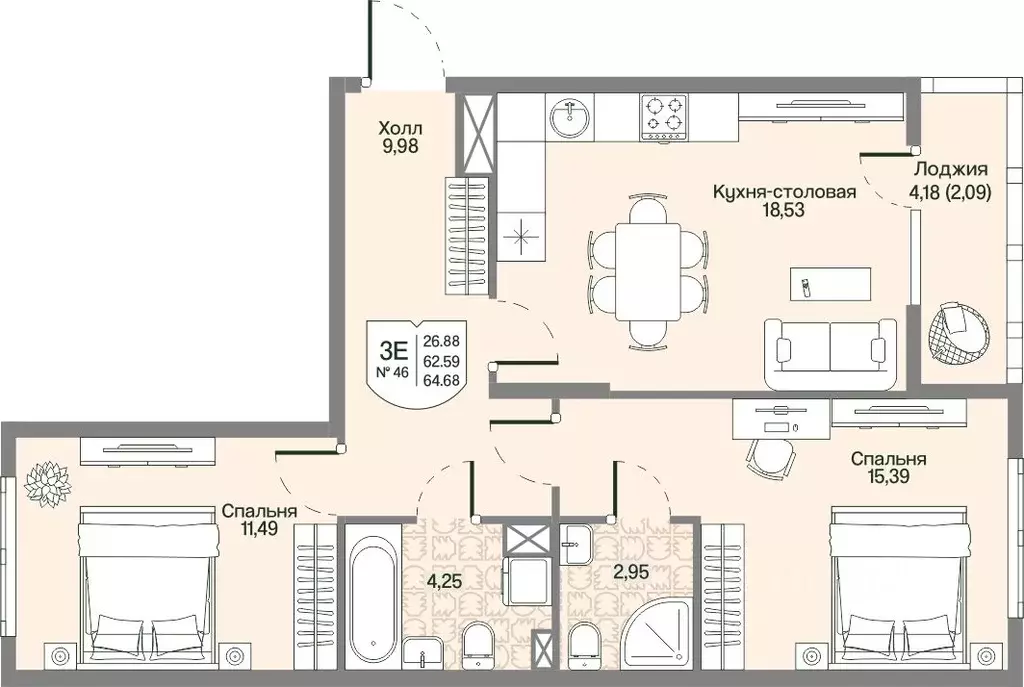 2-к кв. Ленинградская область, Всеволожский район, Бугровское ... - Фото 1