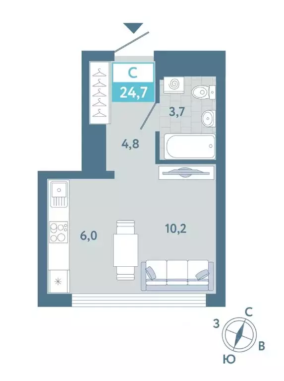 Студия Тюменская область, Тюмень Айрис жилой комплекс (24.7 м) - Фото 1