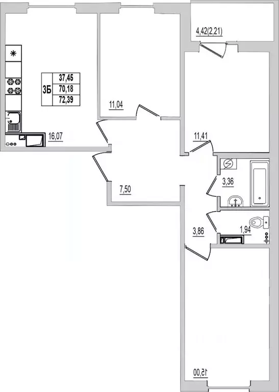 3-к кв. Псковская область, Псков ул. Крестки, 9 (72.39 м) - Фото 0