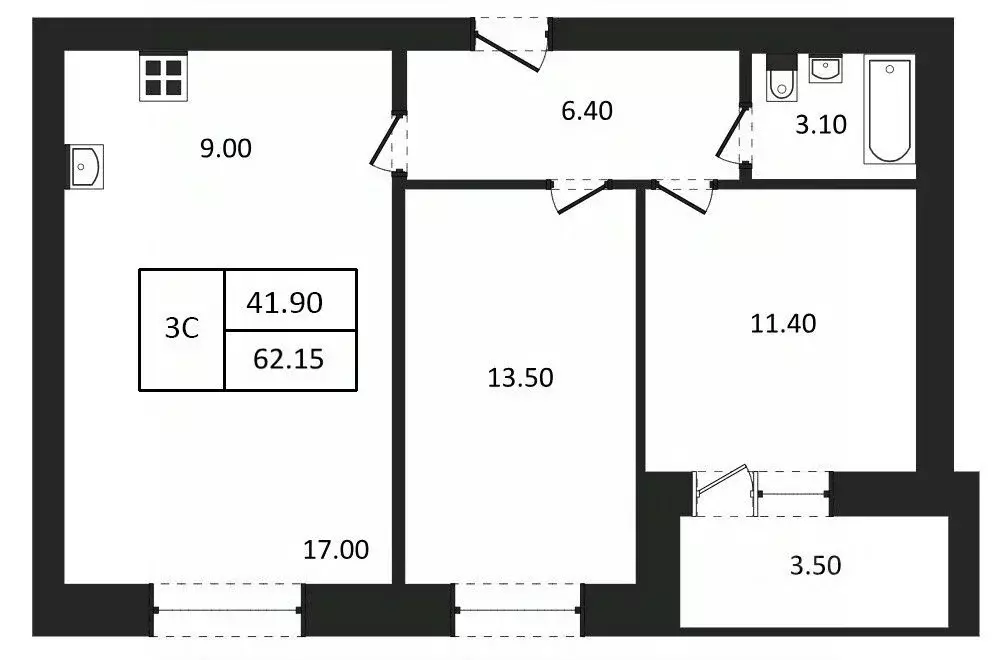 3-к кв. Новосибирская область, Новосибирск  (62.15 м) - Фото 1