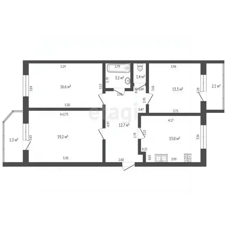 3-к кв. Мордовия, Саранск Волгоградская ул., 114а (92.2 м) - Фото 1