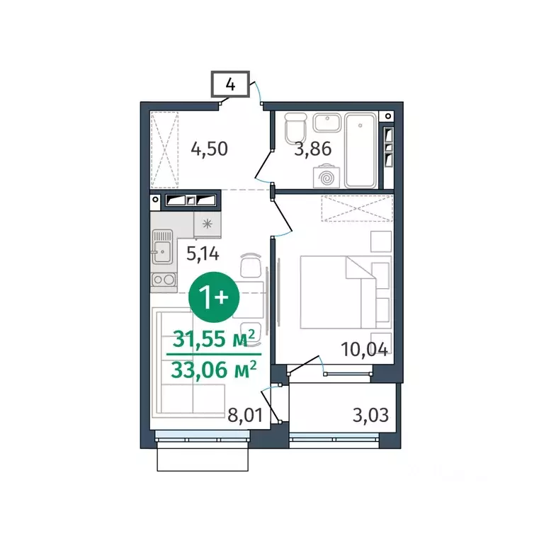 1-к кв. Тюменская область, Тюмень ул. Тимофея Кармацкого, 17 (31.55 м) - Фото 0