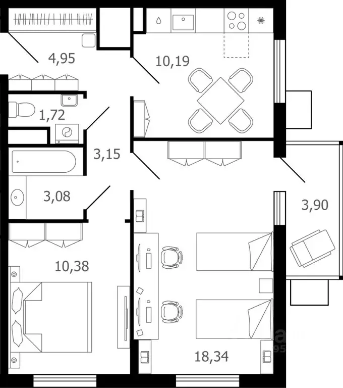 2-к кв. Московская область, Раменское ул. Семейная, 6 (53.2 м) - Фото 0