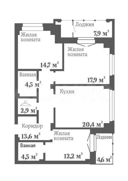 3-к. квартира, 89,6 м, 2/16 эт. - Фото 0