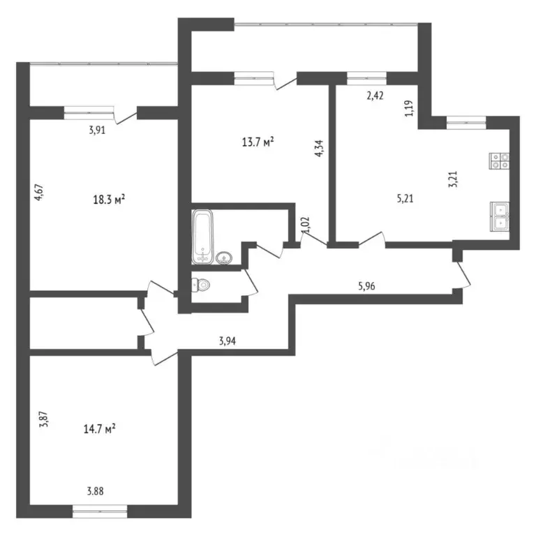 3-к кв. Тюменская область, Тюмень ул. Елизарова, 8 (90.0 м) - Фото 2