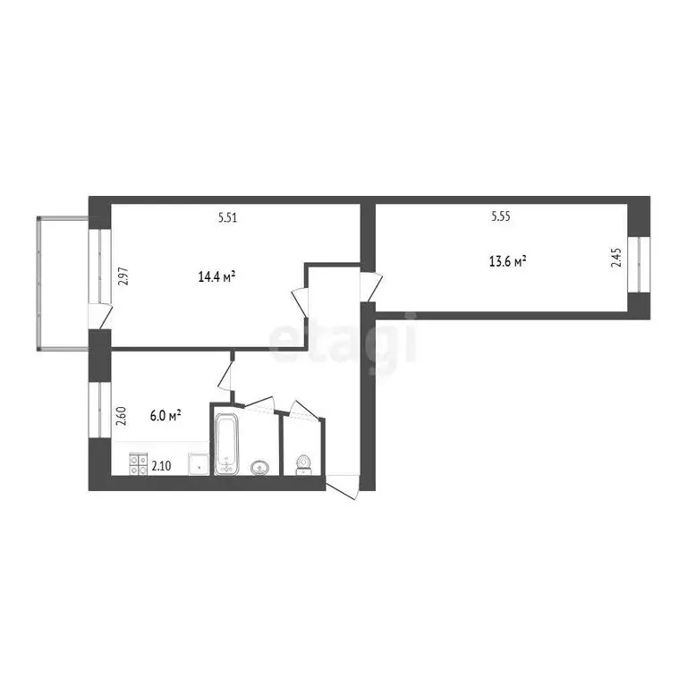 2-комнатная квартира: Тюмень, Волгоградская улица, 109 (43.5 м) - Фото 1