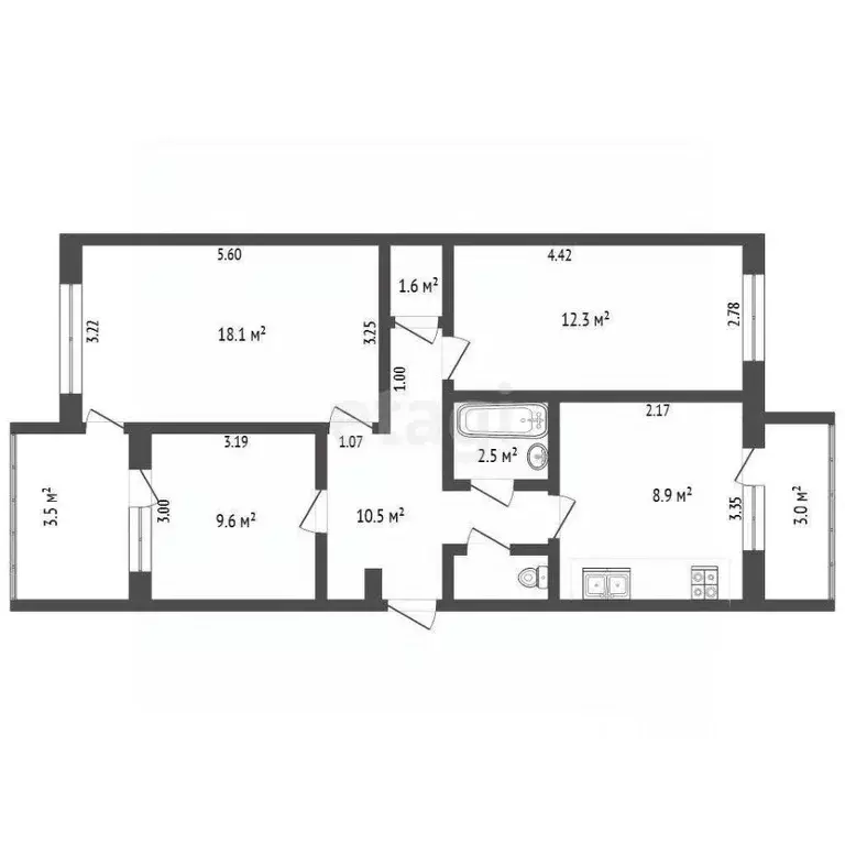 3-к кв. Крым, Евпатория ул. Эскадронная, 11 (64.7 м) - Фото 2