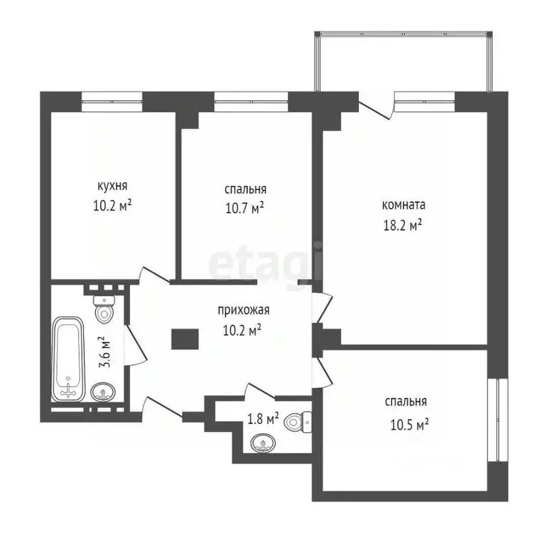 3-к кв. Красноярский край, Красноярск ул. Петра Подзолкова, 21 (65.8 ... - Фото 2