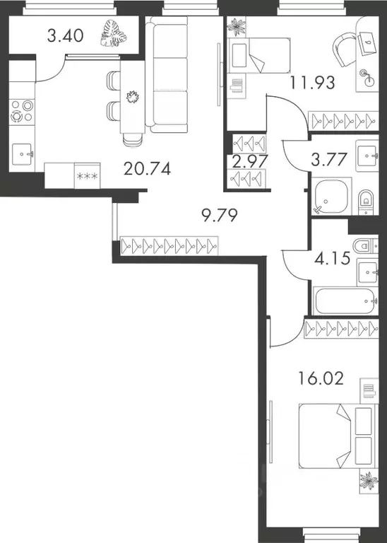 2-к кв. Тульская область, Тула ул. Карпова, 103А (72.77 м) - Фото 0