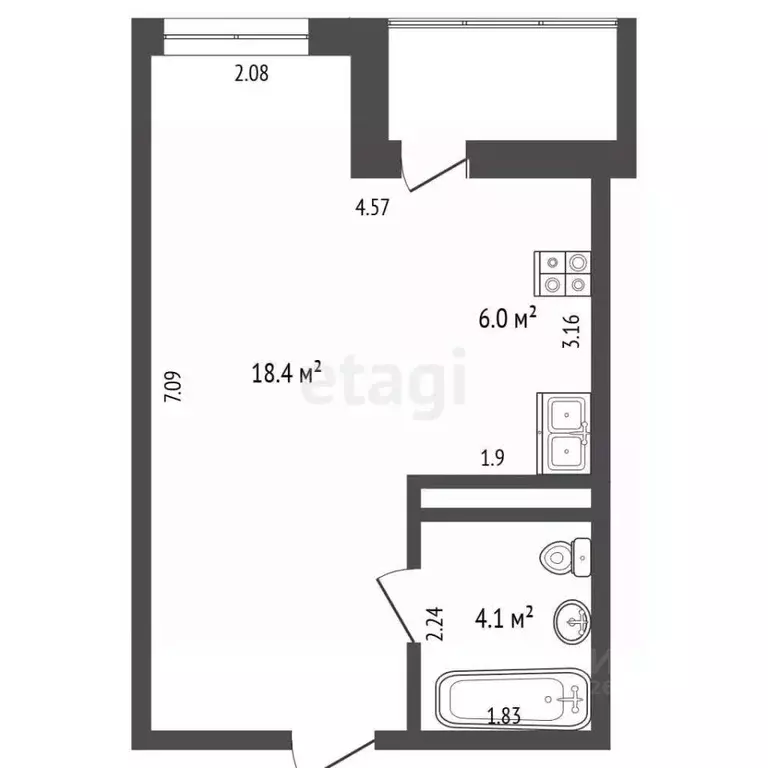 Студия Москва ул. Яворки, 1к6 (28.5 м) - Фото 2