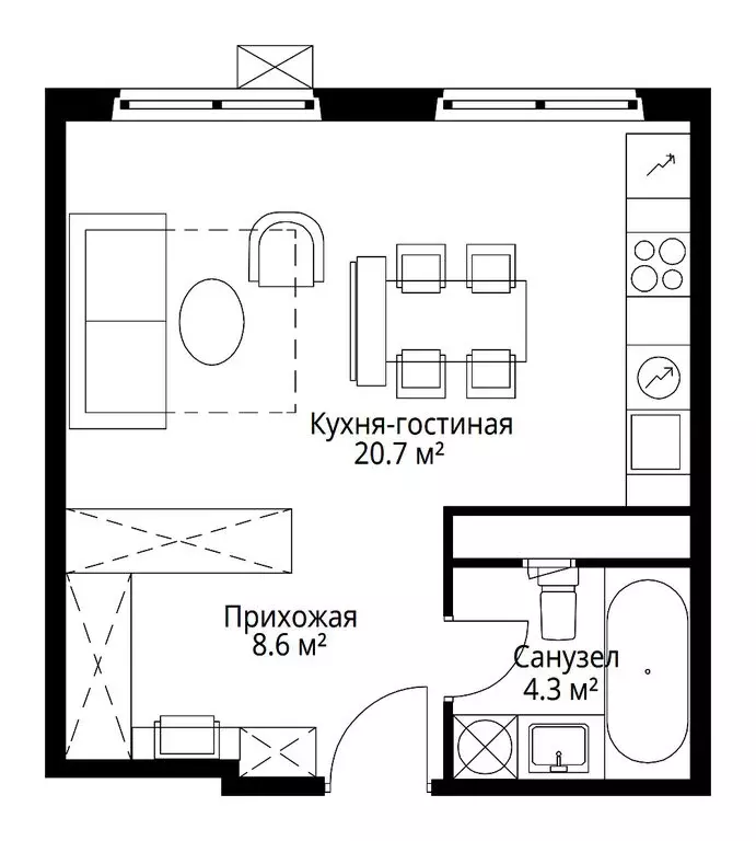 Квартира-студия: деревня Сапроново, микрорайон Купелинка, квартал ... - Фото 2