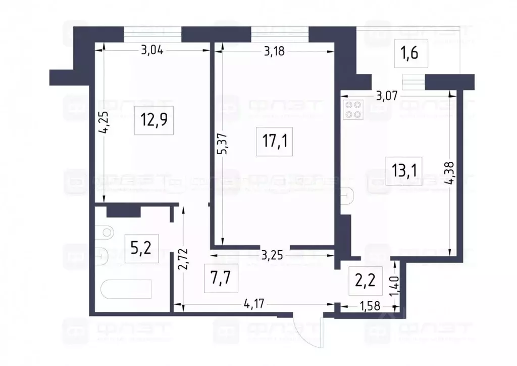 2-к кв. Татарстан, Казань просп. Победы, 158 (59.8 м) - Фото 2