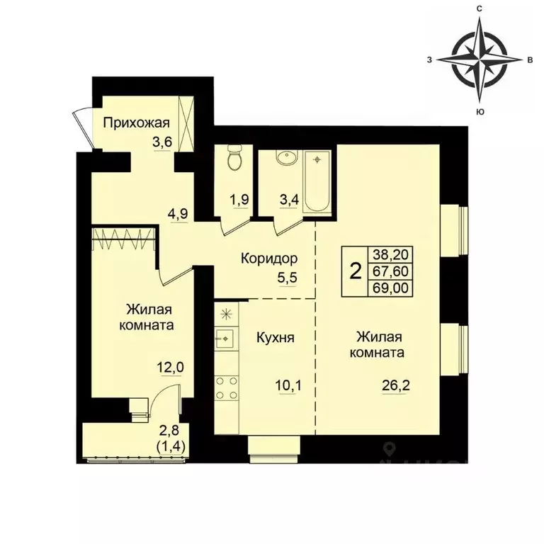 2-к кв. Кировская область, Киров Хлыновская ул., 21 (69.0 м) - Фото 1