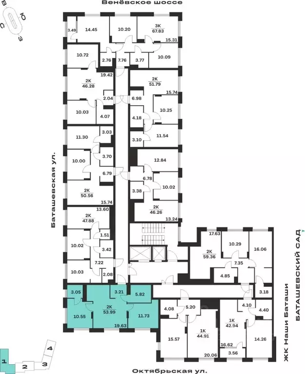 2-к кв. Тульская область, Тула Баташи Парк жилой комплекс (53.99 м) - Фото 2