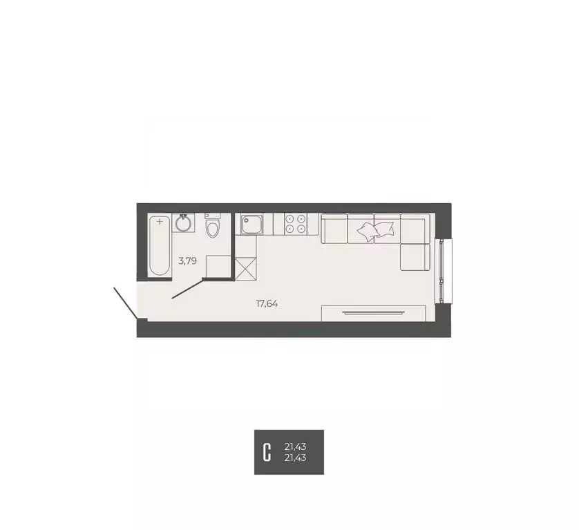 Студия Пензенская область, Пенза ул. Тепличная, 55 (21.43 м) - Фото 1