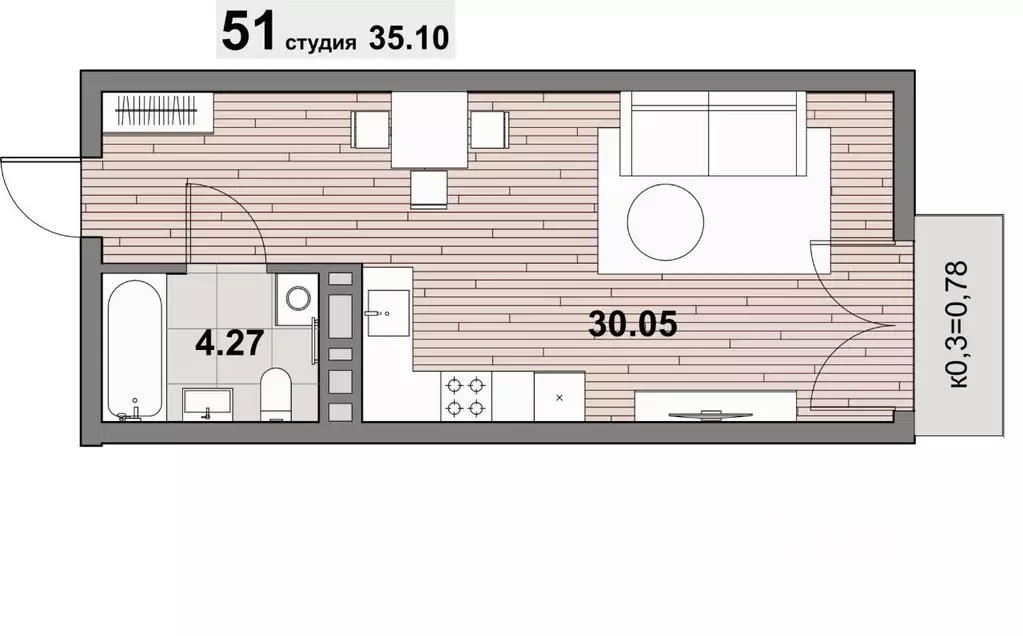 1-к кв. Калининградская область, Зеленоградск ул. Гагарина (35.1 м) - Фото 1