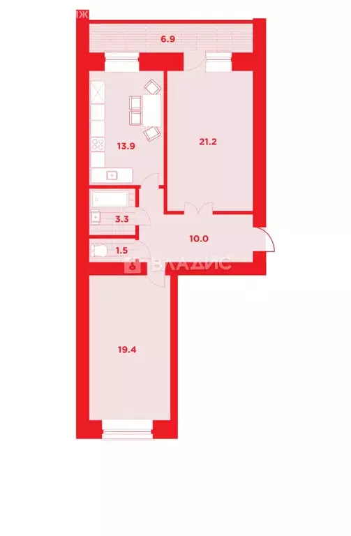 2-комнатная квартира: Благовещенск, Заводская улица, 2/4 (74.3 м) - Фото 0