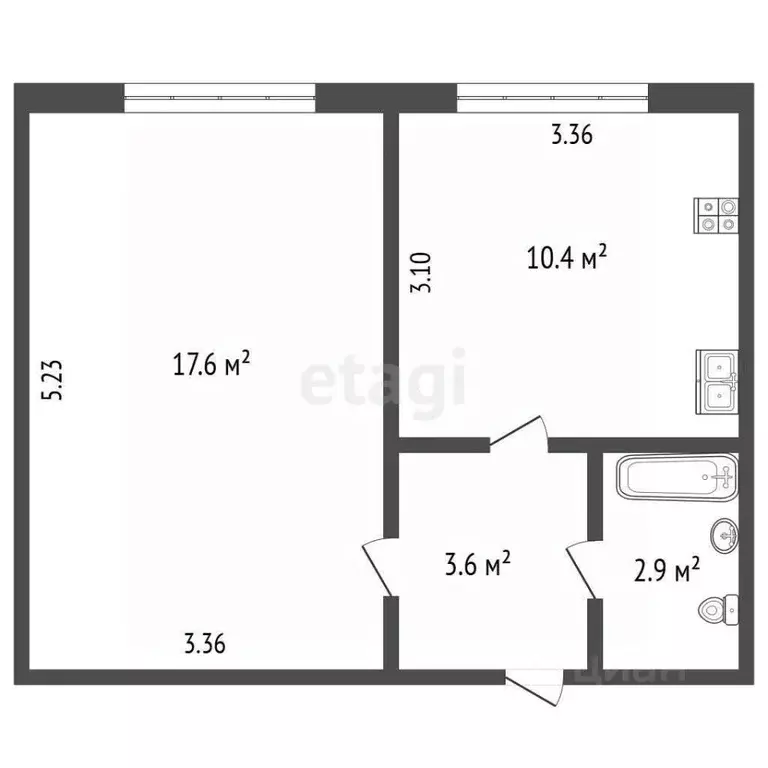 1-к кв. Ямало-Ненецкий АО, Новый Уренгой Таежная ул., 52Б (34.5 м) - Фото 2
