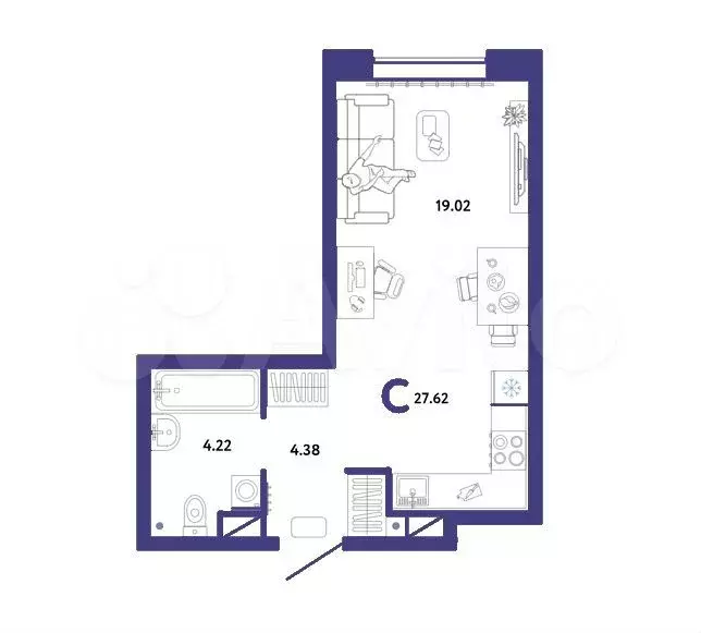 Квартира-студия, 27,6 м, 13/13 эт. - Фото 1